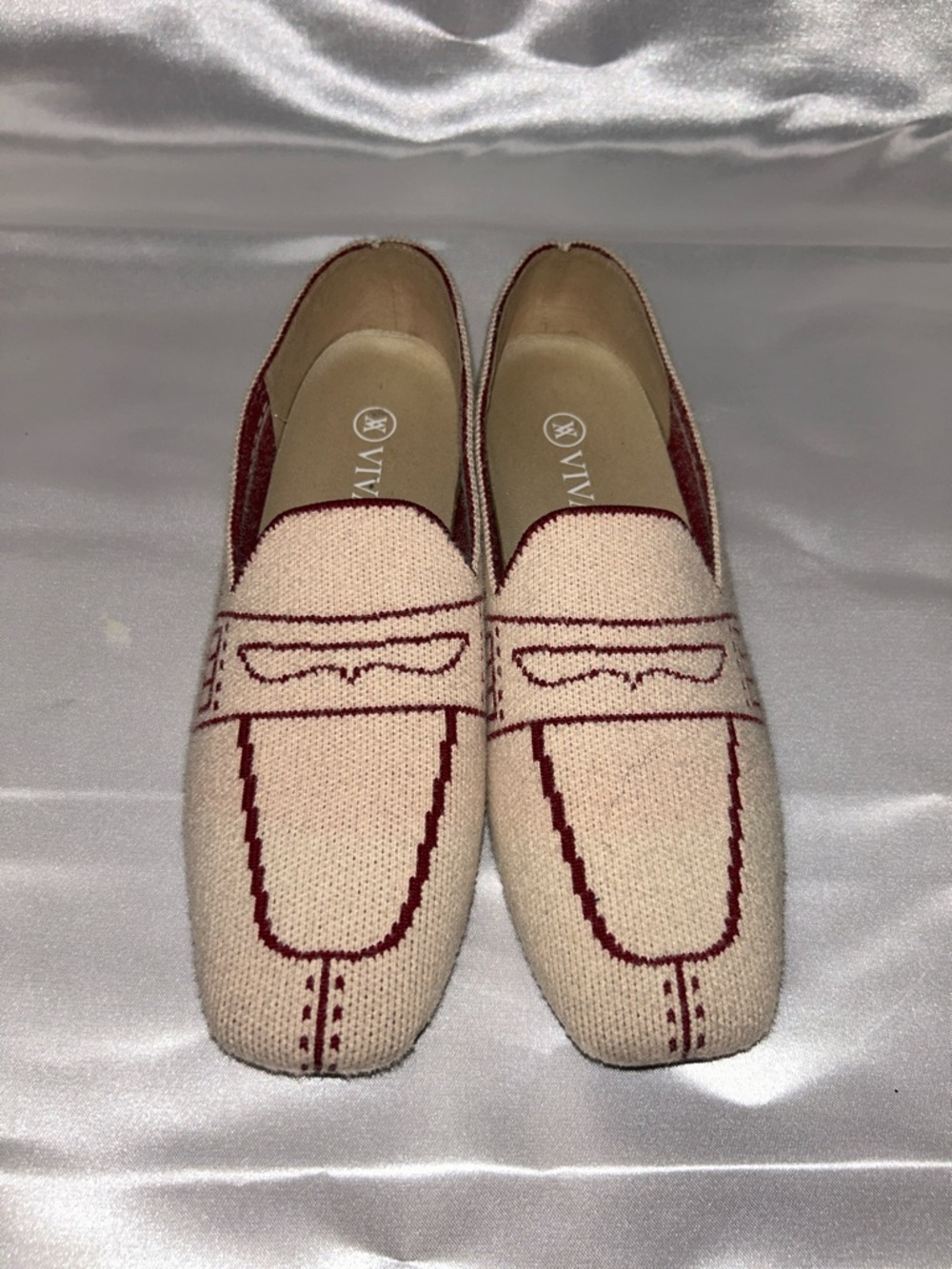 VIVAIA Sierra Ivory & Red Slip-on Loafers Flat Shoes Square-Toe | Size EU 39 US8